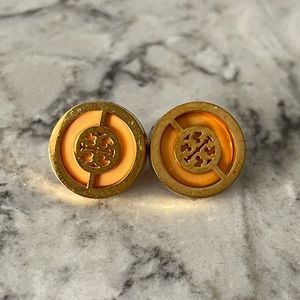 Tory Burch Orange Button Logo Earrings